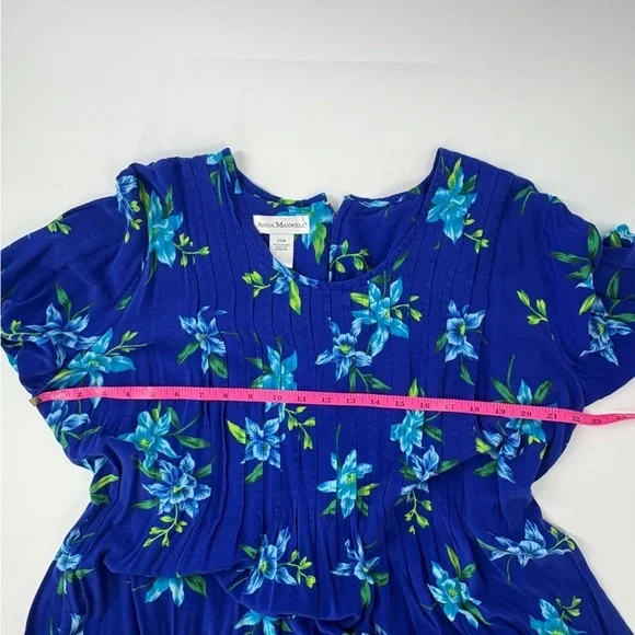 ANNA MAXWELL Hawaiian Blue Floral Maxi Dress pleated front - 20W - Picture 7 of 8